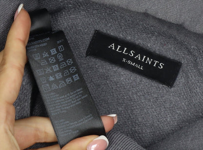 AllSaints Men’s Grey XS Pullover Hoodie Embroidered Logo Pockets