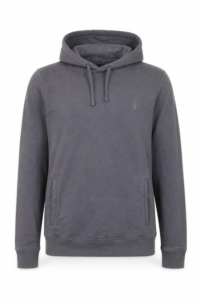 AllSaints Men’s Grey XS Pullover Hoodie Embroidered Logo Pockets