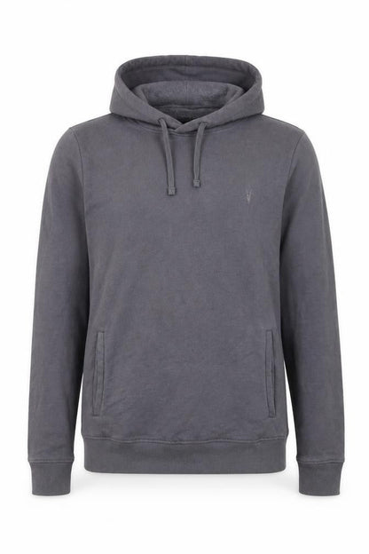 AllSaints Men’s Grey XS Pullover Hoodie Embroidered Logo Pockets