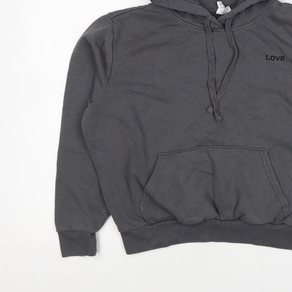 H&M Women’s Grey M Pullover Hoodie Love Embroidered Cotton Blend
