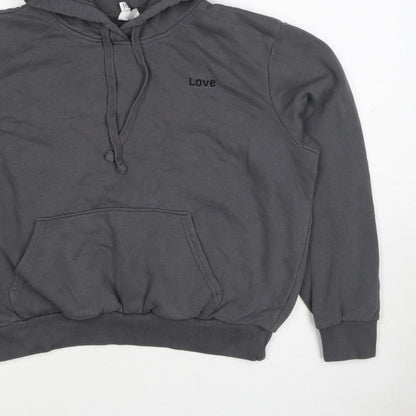 H&M Women’s Grey M Pullover Hoodie Love Embroidered Cotton Blend