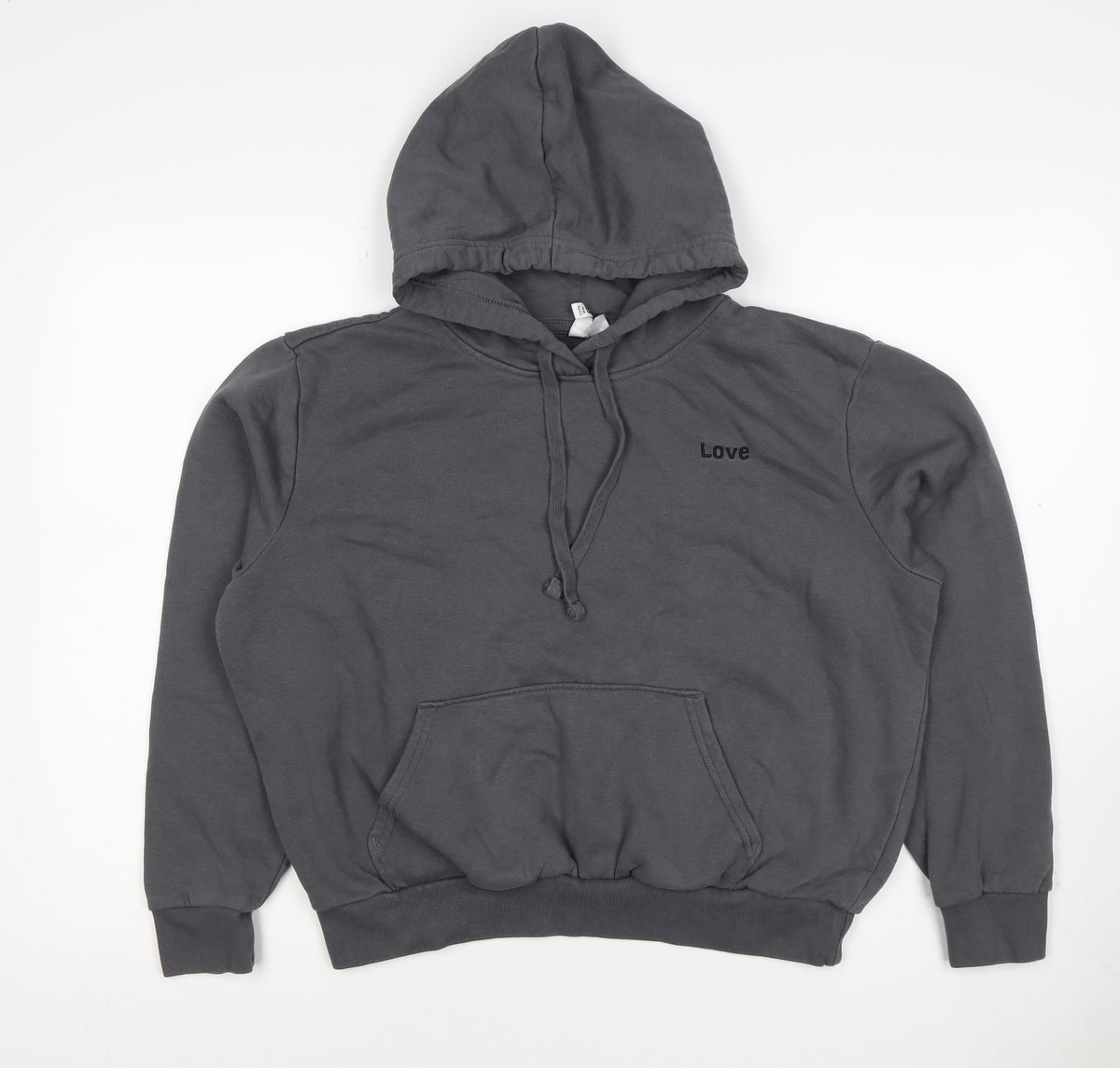 H&M Women’s Grey M Pullover Hoodie Love Embroidered Cotton Blend