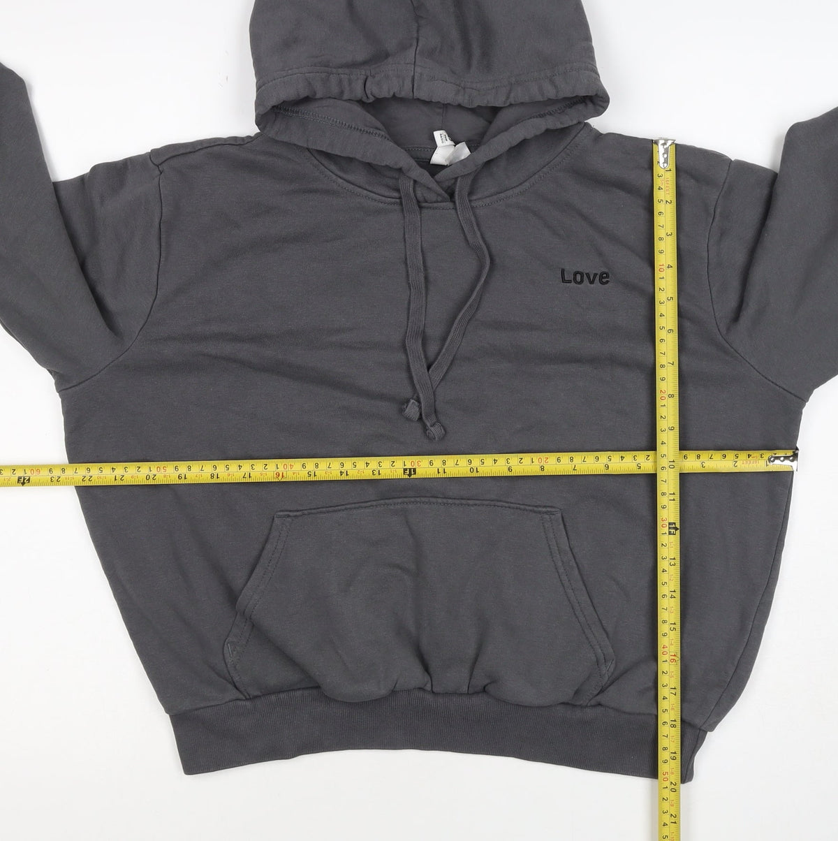 H&M Women’s Grey M Pullover Hoodie Love Embroidered Cotton Blend