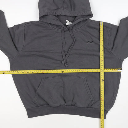 H&M Women’s Grey M Pullover Hoodie Love Embroidered Cotton Blend