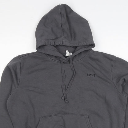 H&M Women’s Grey M Pullover Hoodie Love Embroidered Cotton Blend