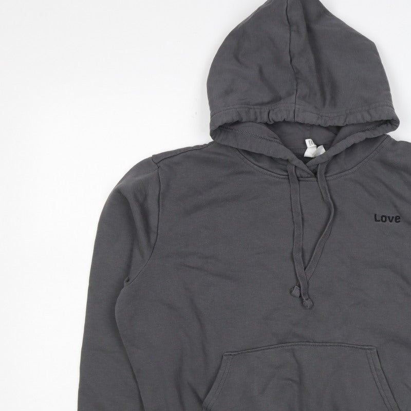 H&M Women’s Grey M Pullover Hoodie Love Embroidered Cotton Blend