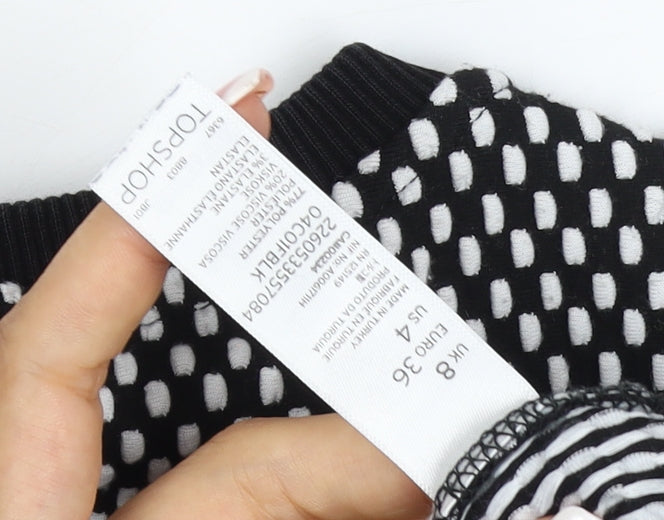 Topshop Women’s Black White UK 8 Geometric Knit Pullover Sweatshirt