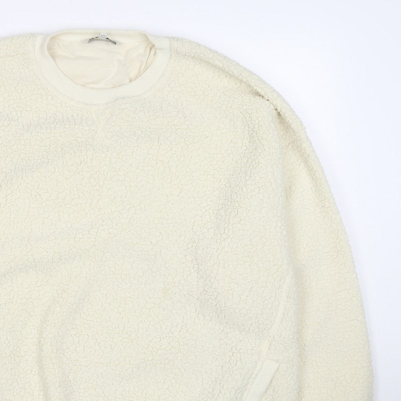 Next Women Ivory L Sherpa Fleece Crew Neck Pullover Sweatshirt Pockets