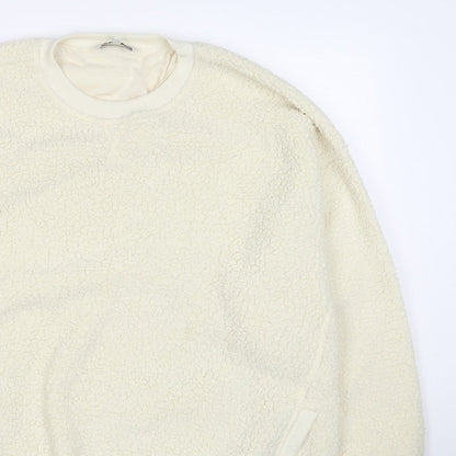 Next Women Ivory L Sherpa Fleece Crew Neck Pullover Sweatshirt Pockets