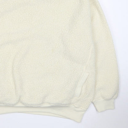 Next Women Ivory L Sherpa Fleece Crew Neck Pullover Sweatshirt Pockets
