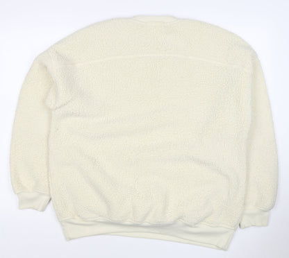 Next Women Ivory L Sherpa Fleece Crew Neck Pullover Sweatshirt Pockets