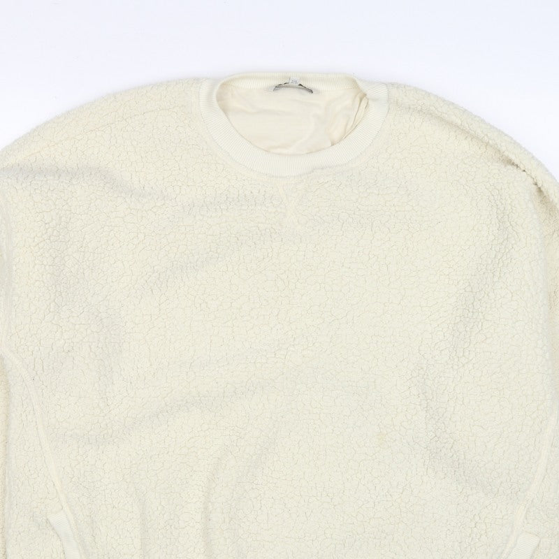 Next Women Ivory L Sherpa Fleece Crew Neck Pullover Sweatshirt Pockets