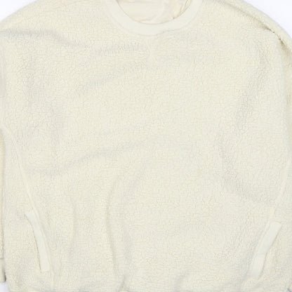 Next Women Ivory L Sherpa Fleece Crew Neck Pullover Sweatshirt Pockets