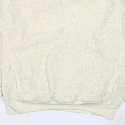 Next Women Ivory L Sherpa Fleece Crew Neck Pullover Sweatshirt Pockets
