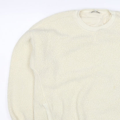 Next Women Ivory L Sherpa Fleece Crew Neck Pullover Sweatshirt Pockets