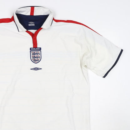Umbro Men’s White XL England Football Short Sleeve Polo Shirt