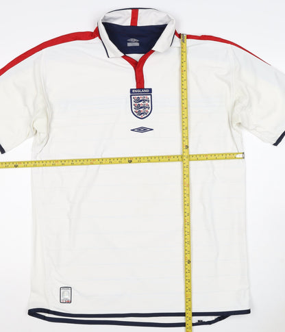 Umbro Men’s White XL England Football Short Sleeve Polo Shirt