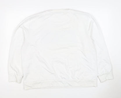 DKNY Women White XL Pullover Sweatshirt Sequin Logo Crew Neck