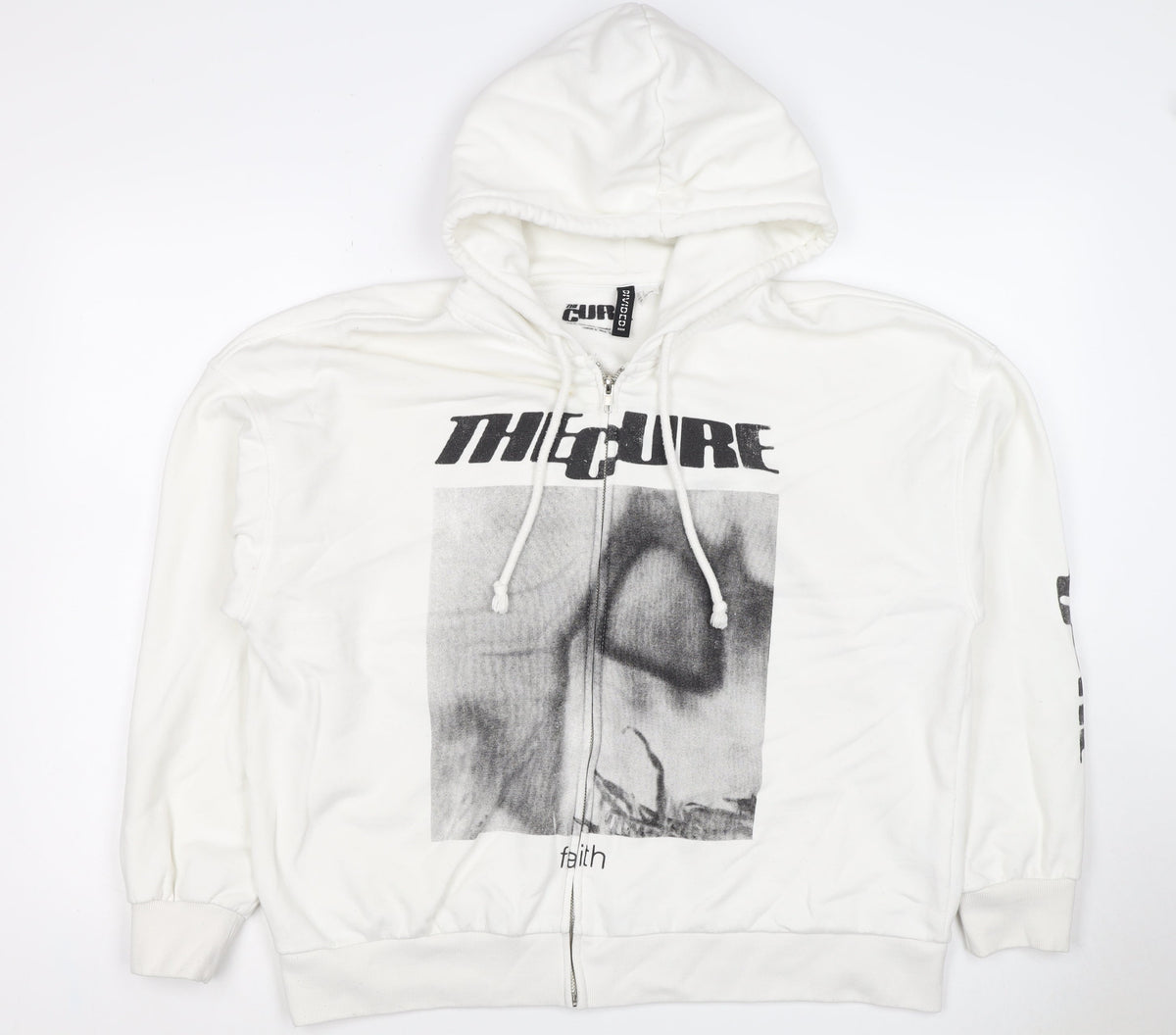 H&M Divided Men’s White L The Cure Faith Graphic Full Zip Hoodie