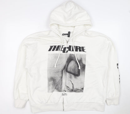 H&M Divided Men’s White L The Cure Faith Graphic Full Zip Hoodie