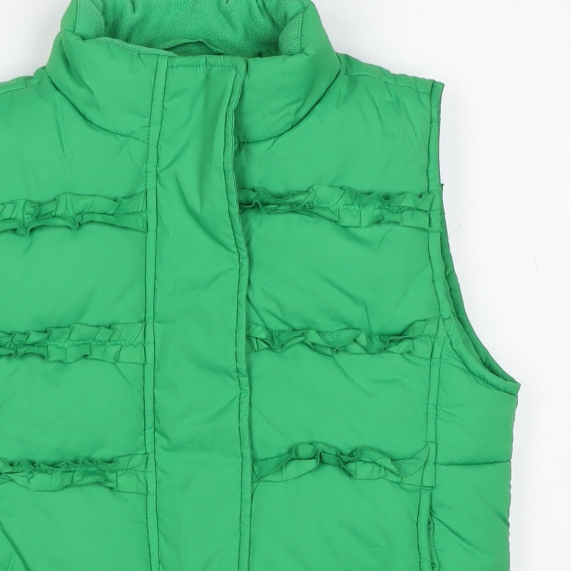 Gap Kids Girls Green L Puffer Gilet Ruffle Fleece-Lined Waistcoat
