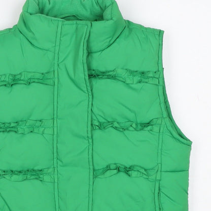 Gap Kids Girls Green L Puffer Gilet Ruffle Fleece-Lined Waistcoat