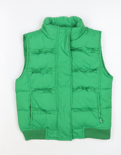 Gap Kids Girls Green L Puffer Gilet Ruffle Fleece-Lined Waistcoat