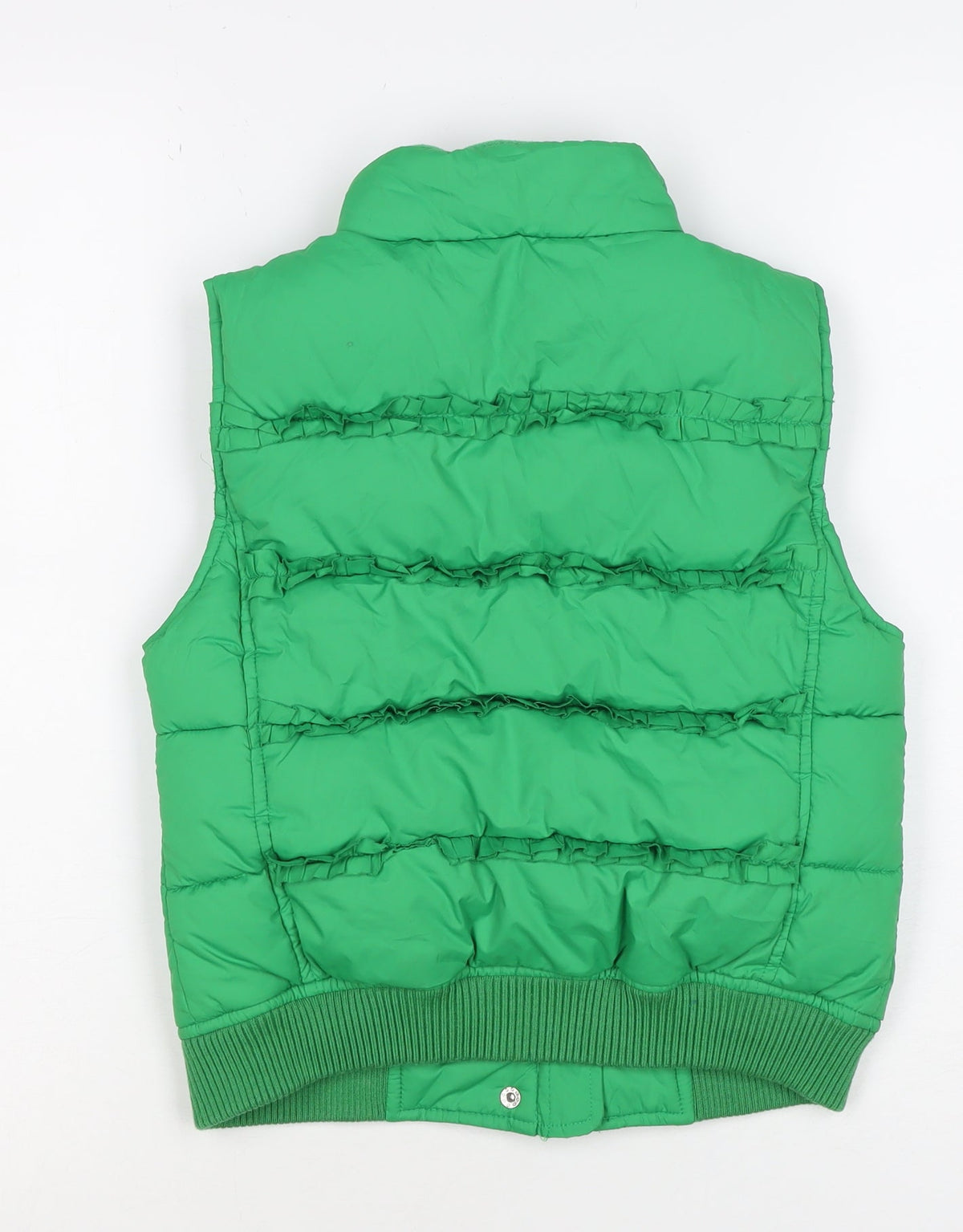 Gap Kids Girls Green L Puffer Gilet Ruffle Fleece-Lined Waistcoat