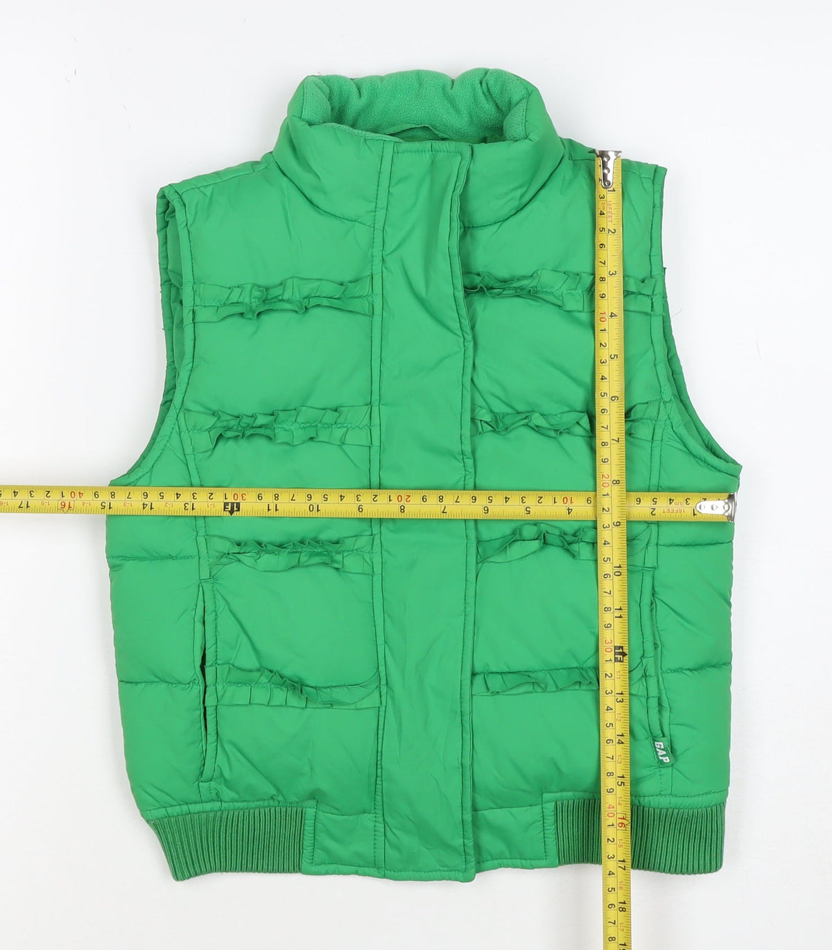 Gap Kids Girls Green L Puffer Gilet Ruffle Fleece-Lined Waistcoat