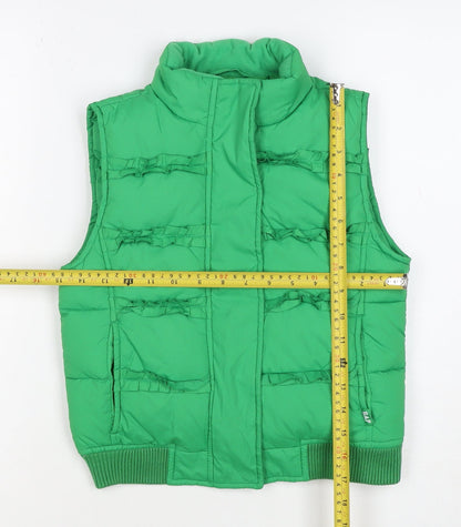 Gap Kids Girls Green L Puffer Gilet Ruffle Fleece-Lined Waistcoat