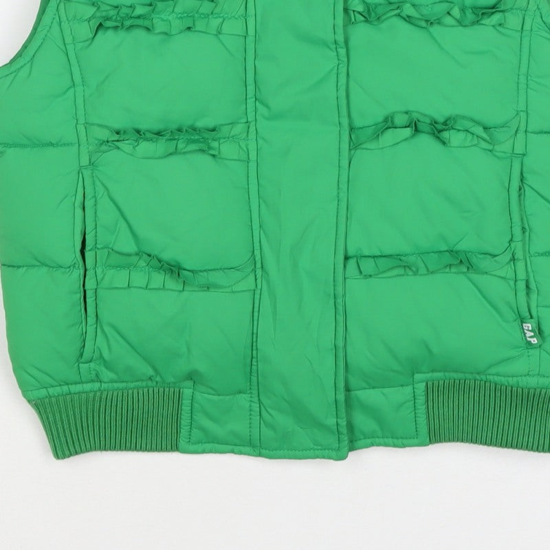 Gap Kids Girls Green L Puffer Gilet Ruffle Fleece-Lined Waistcoat