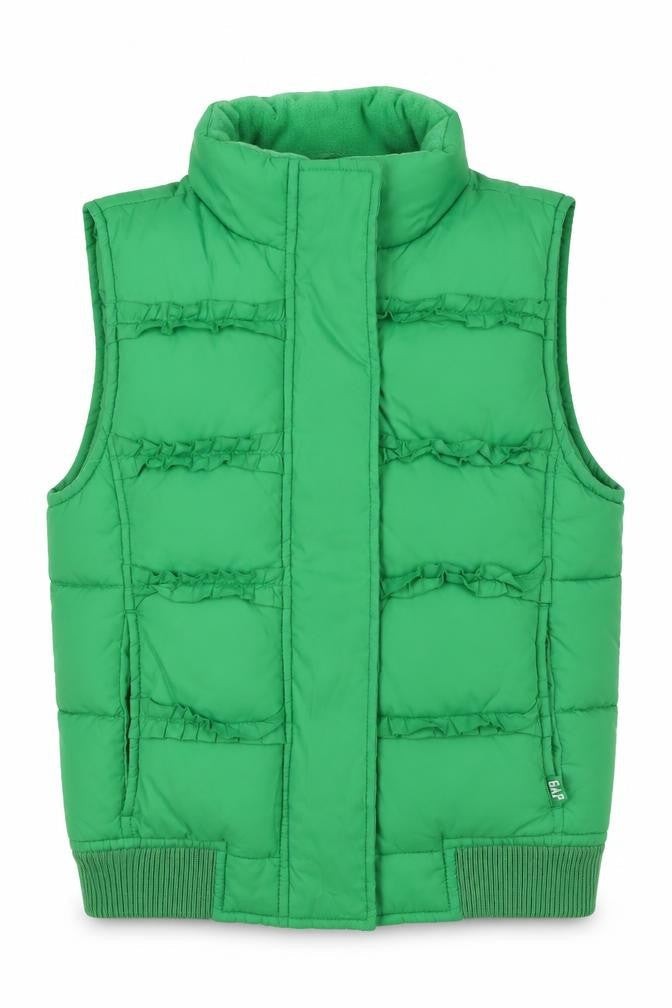 Gap Kids Girls Green L Puffer Gilet Ruffle Fleece-Lined Waistcoat