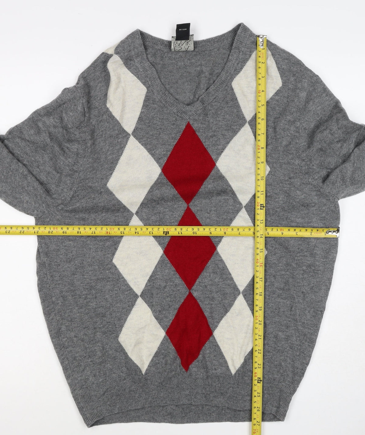 Jos A Bank Men Grey M Lambswool Argyle V-Neck Pullover Jumper