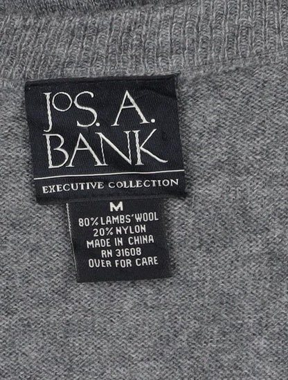 Jos A Bank Men Grey M Lambswool Argyle V-Neck Pullover Jumper
