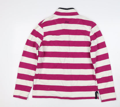 Joules Women’s Pink White Striped UK 14 Henley Button Sweatshirt