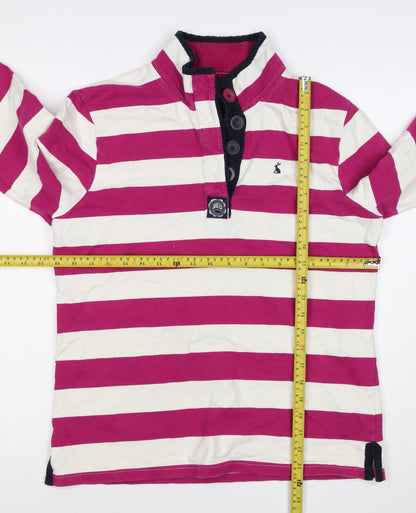 Joules Women’s Pink White Striped UK 14 Henley Button Sweatshirt