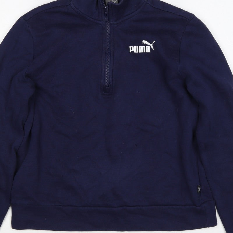 Puma Women’s Blue S 1/4 Zip Logo Sweatshirt High Neck