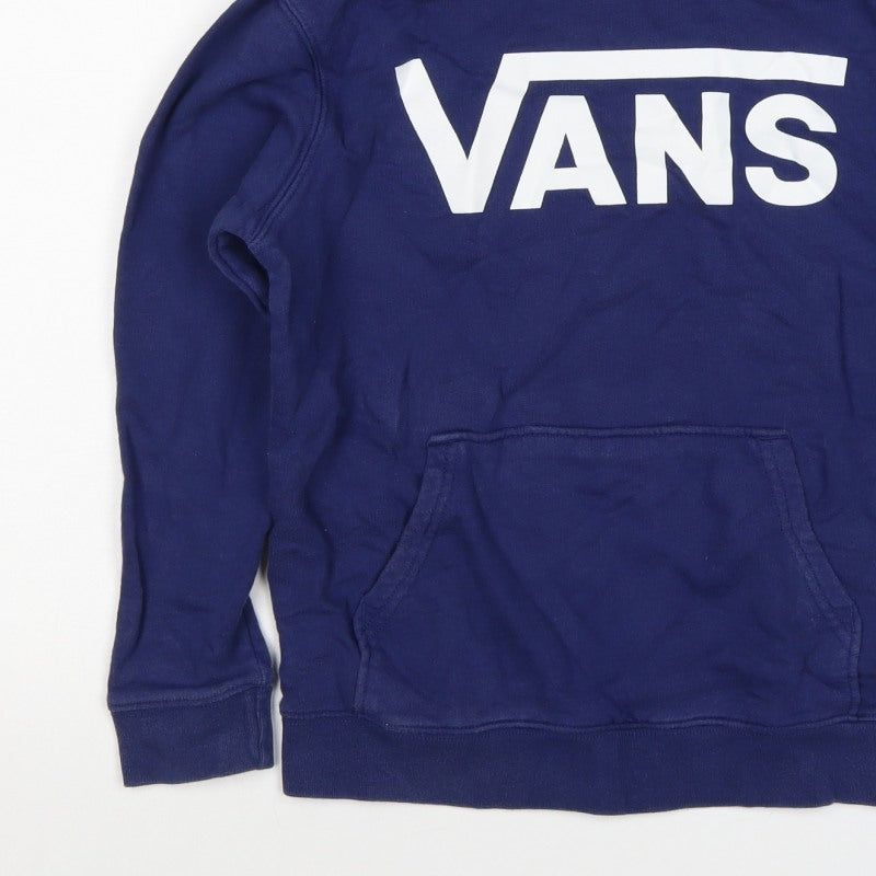 Vans Boys Blue Medium Pullover Hoodie Logo Print Cotton Hooded