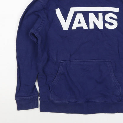 Vans Boys Blue Medium Pullover Hoodie Logo Print Cotton Hooded
