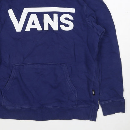 Vans Boys Blue Medium Pullover Hoodie Logo Print Cotton Hooded