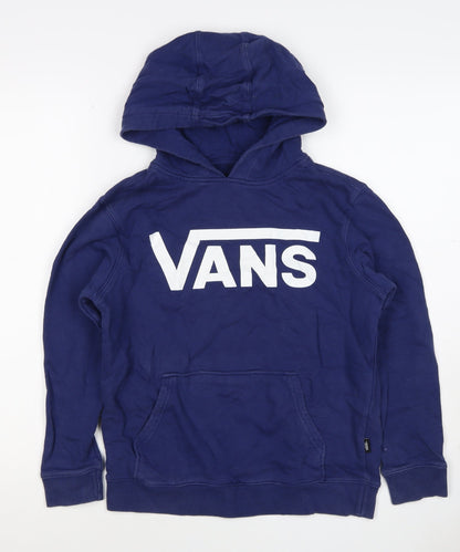 Vans Boys Blue Medium Pullover Hoodie Logo Print Cotton Hooded