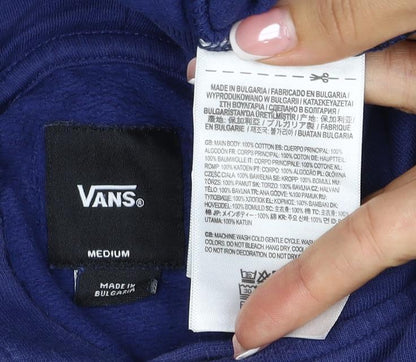Vans Boys Blue Medium Pullover Hoodie Logo Print Cotton Hooded