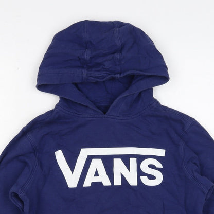 Vans Boys Blue Medium Pullover Hoodie Logo Print Cotton Hooded