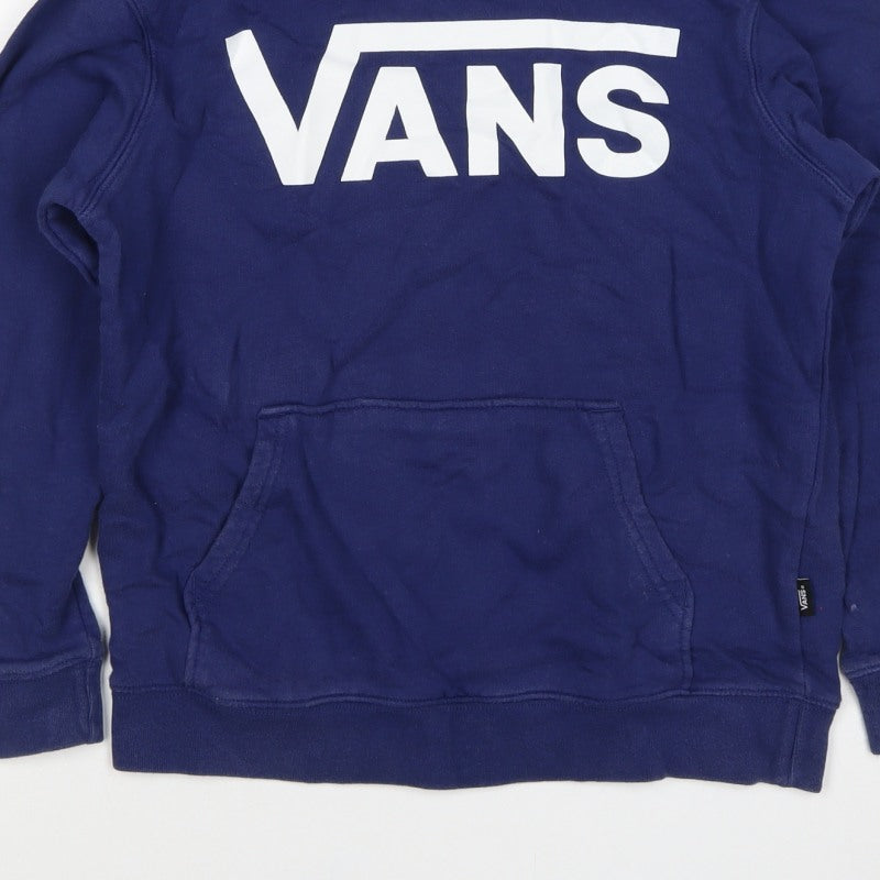 Vans Boys Blue Medium Pullover Hoodie Logo Print Cotton Hooded