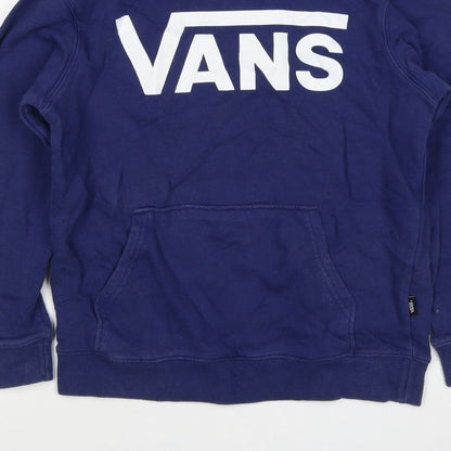 Vans Boys Blue Medium Pullover Hoodie Logo Print Cotton Hooded