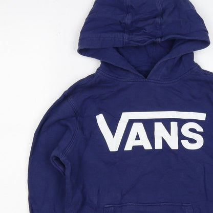 Vans Boys Blue Medium Pullover Hoodie Logo Print Cotton Hooded
