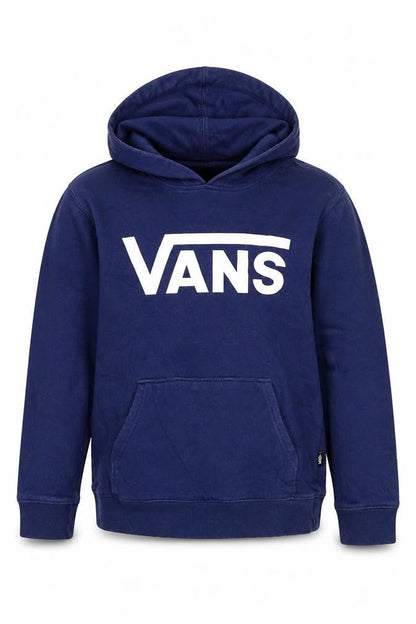 Vans Boys Blue Medium Pullover Hoodie Logo Print Cotton Hooded