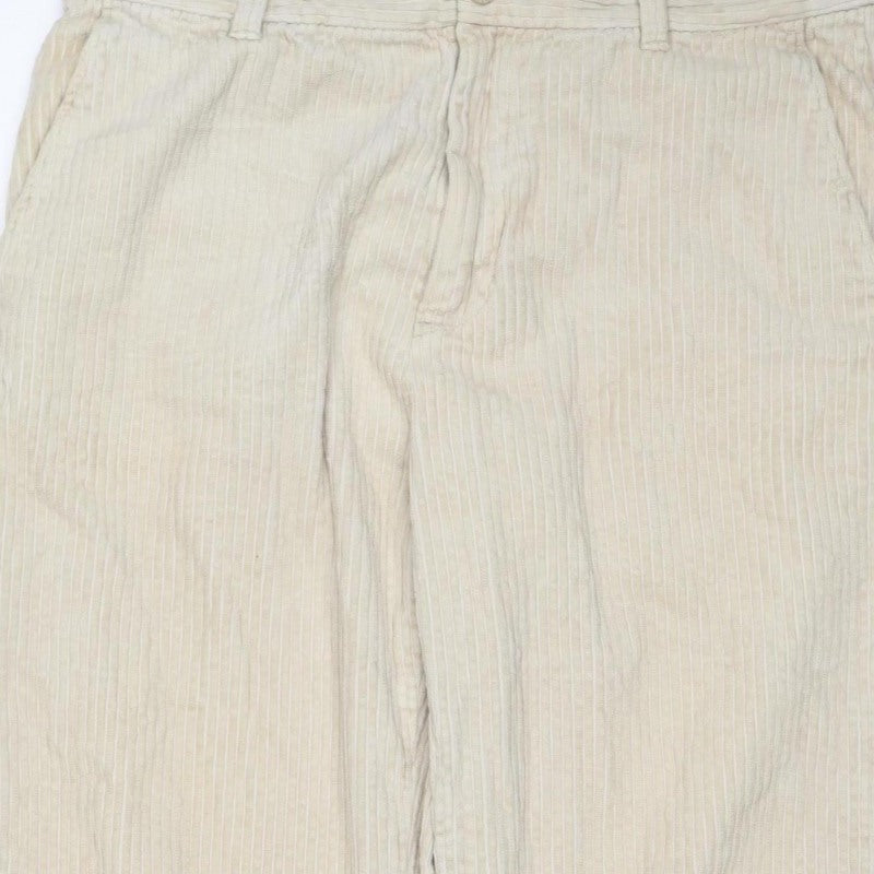 Weekday Women’s Ivory Corduroy Trousers UK 22 Straight Leg Cotton