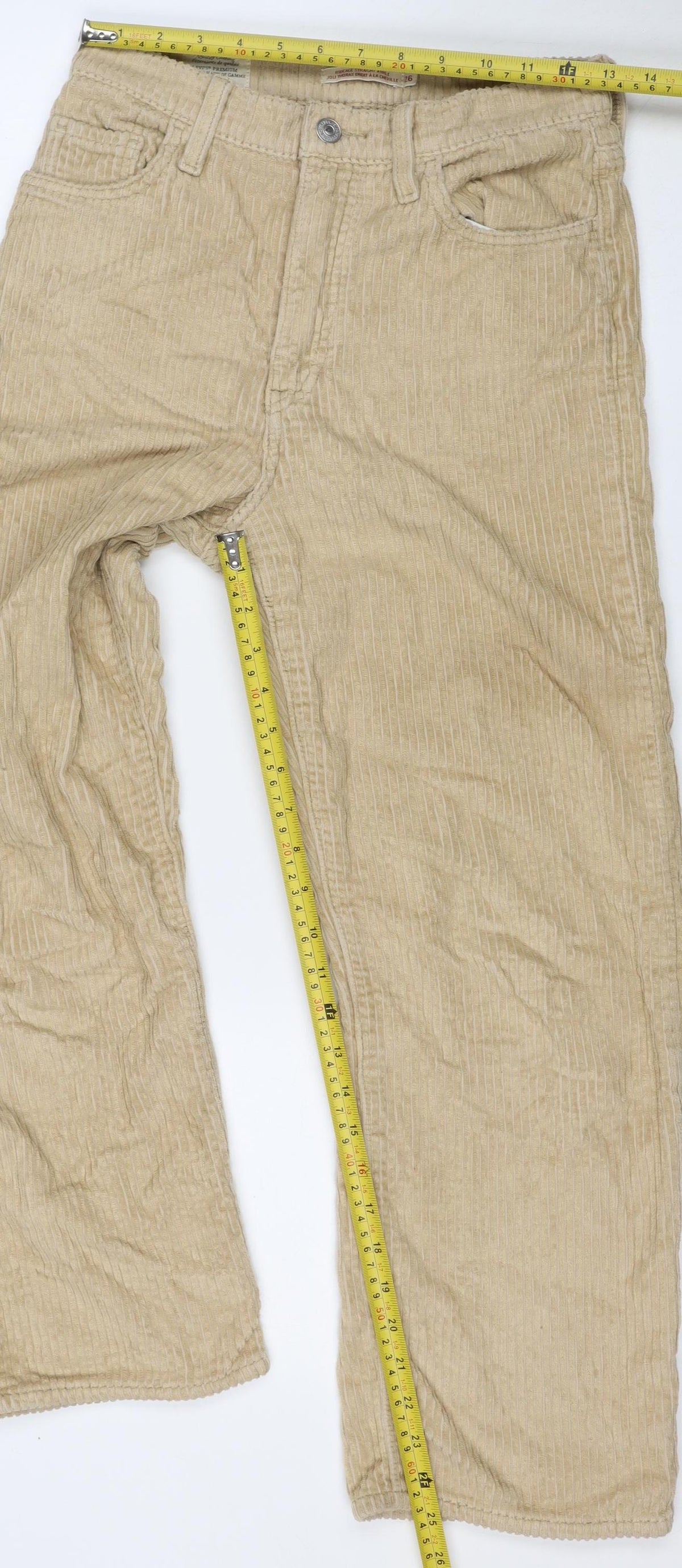 Levi's Women Beige Size 26 Ribcage Straight Ankle Corduroy Trousers