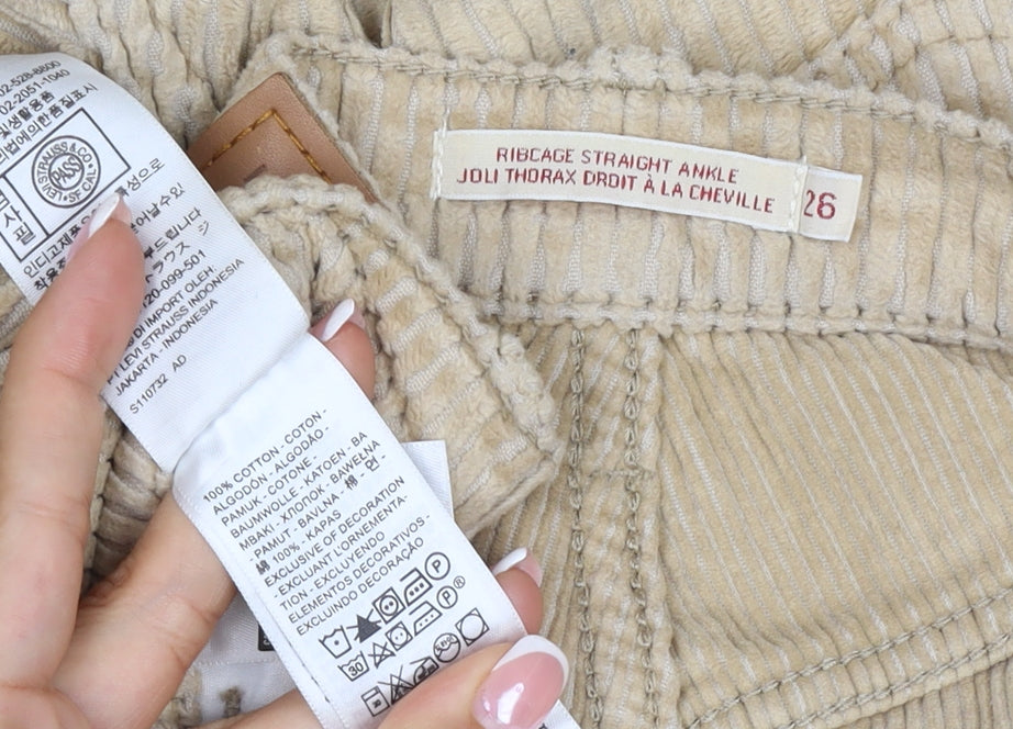 Levi's Women Beige Size 26 Ribcage Straight Ankle Corduroy Trousers